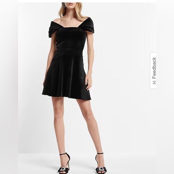 EXPRESS Velvet Off The Shoulder Mini Fit And Flare Dress - Picture 6 of 8